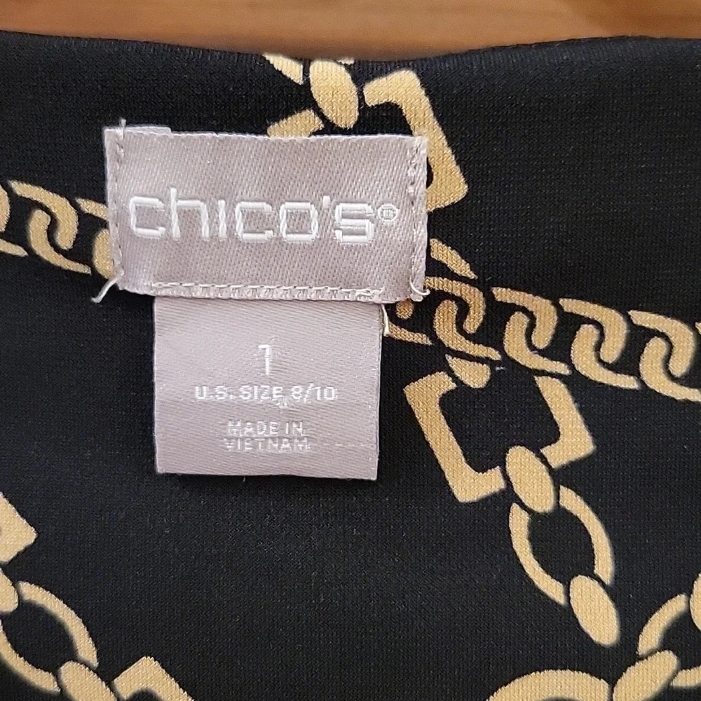 Chico’s | Black Faux Wrap Chain Print Midi Dress - US Size 8/10 - Picture 6 of 9
